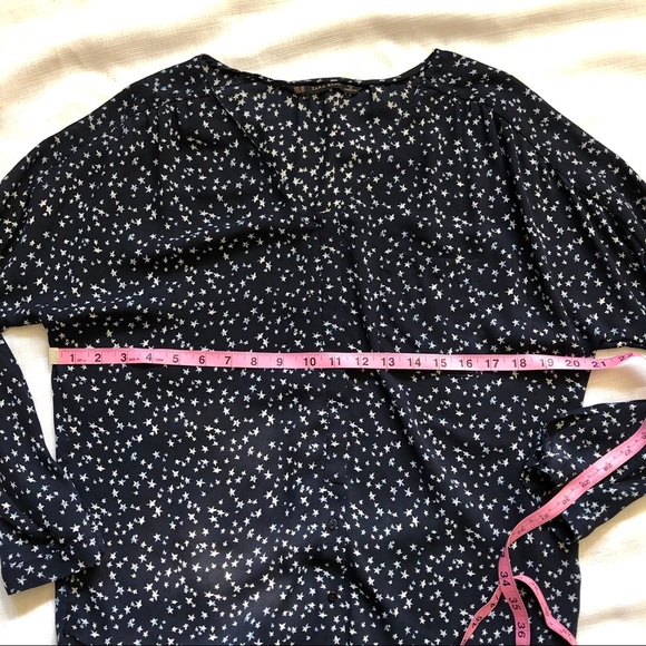 Zara Navy Blue Star Chiffon Long Sleeve Button Up Blouse Size XS - Picture 8 of 12